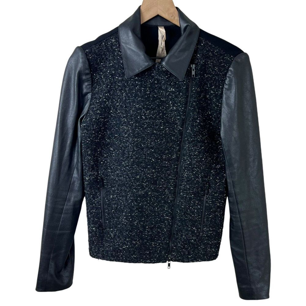 Bailey 44 Womens Medium Wool Blend Full Zip Tweed Faux Leather Moto Jacket